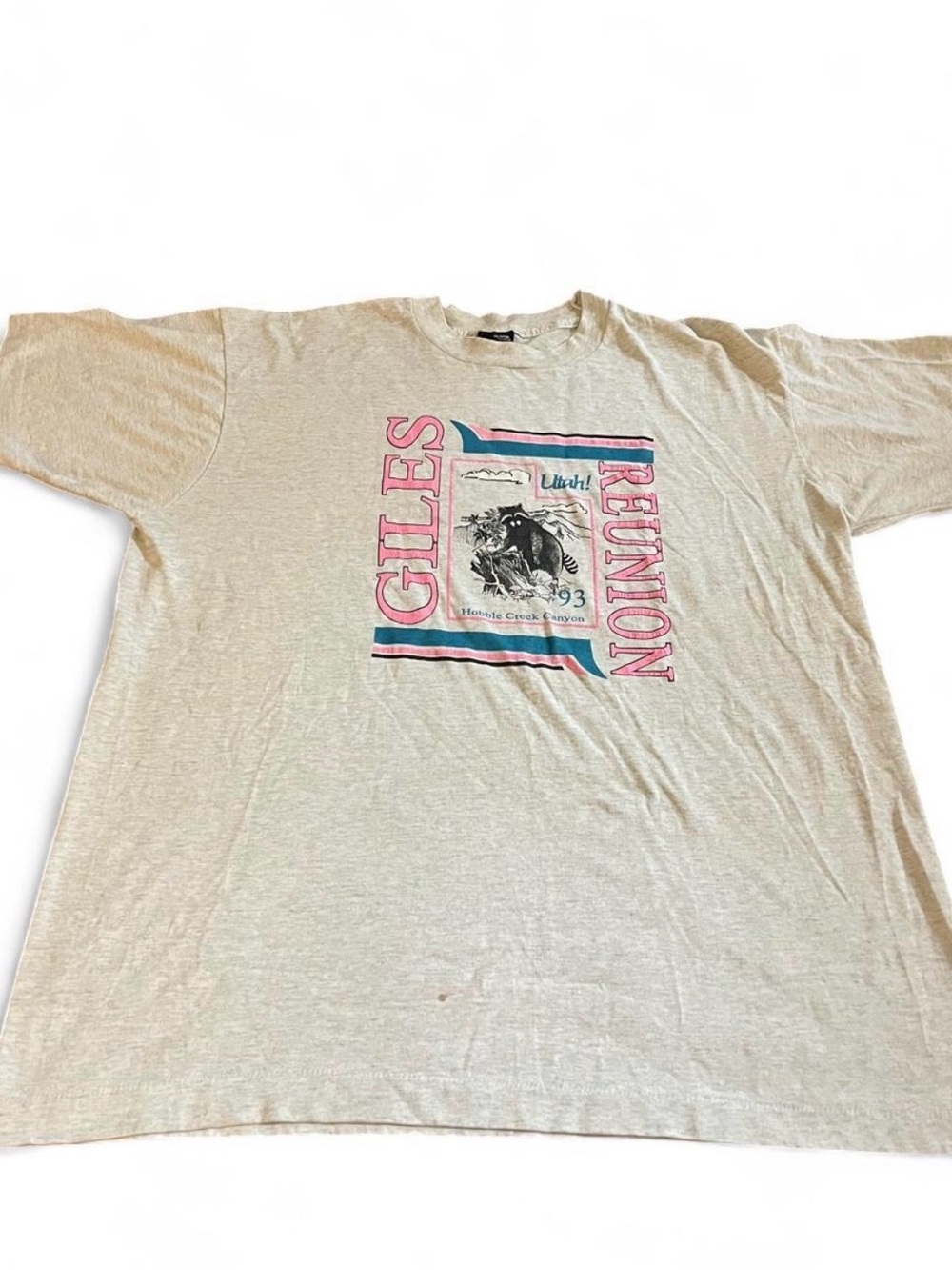 Men’s Vintage 90s Giles Reunion Hobble Creek Canyon Utah Graphic Shirt Size XL.